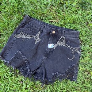 BRAND NEW: Rhinestone Embellished Black Denim Shorts